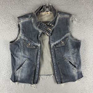 DKNY Denim Jean Vest Women’s Petite Large Blue Open Front (No Zipper) Sleeveless